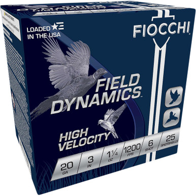 Fiocchi 203HV6 Field Dynamics High Velocity 20Gauge 3" 1 1/4oz 6Shot 25 Per Box/10 Case