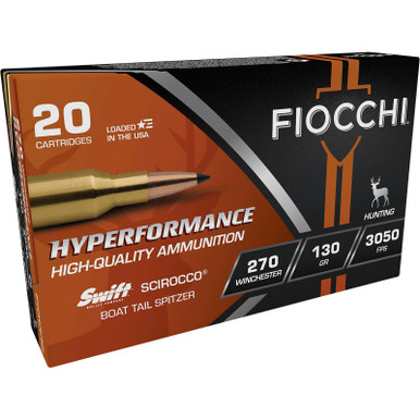 Fiocchi 270SCA Hyperformance 270Win 130gr Swift Scirocco II Bonded 20 Per Box/10 Case