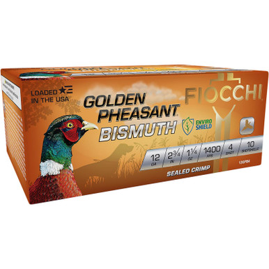 Fiocchi 12GPB4 Golden Pheasant Bismuth 12Gauge 2.75" 1 1/4oz 4Shot 10 Per Box/10 Case