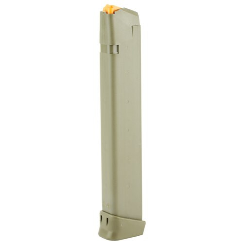 Glock 17/34 Magazine 9mm, 33Rd, Cardboard Style Packaging, OD Green Finish, Orange Follower 47462