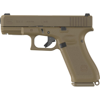 Glock UV1950701X G19X V 9mm Luger 10+1 4.02" Black GMB Barrel, Coyote nPVD Steel Serrated Slide, Coyote Brown Polymer Frame, Textured Polymer Grip, Ambidextrous