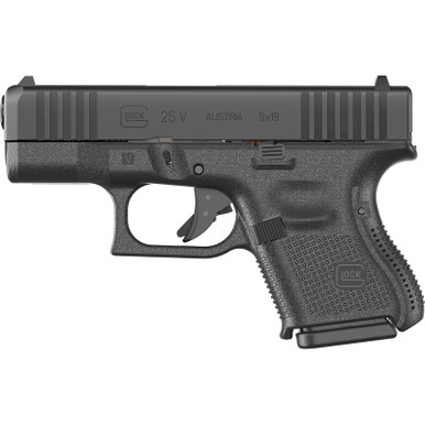 Glock UV2650201 G26 V Sub-Compact, 9mm Luger 10+1 3.43" Black GMB Barrel, Black Steel Serrated Slide, Black Polymer Frame, Ambidextrous