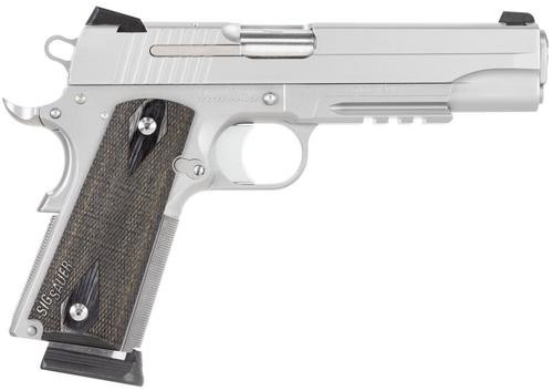 Sig Sauer 1911 45 ACP, 5" Barrel, Stainless Stainless Finish SAO Siglite Blackwood Grip (2) 8RD Steel MAG Rail CA Compliant