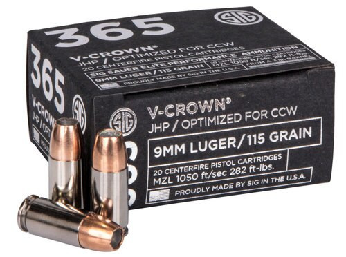 Sig Sauer Ammo 9mm, 115gr, V-Crown JHP, 20rd Box