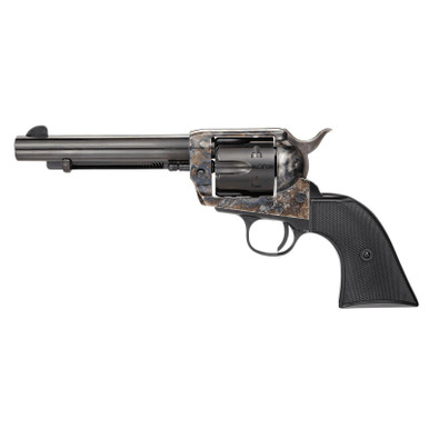 Taylors & Company 200110 1873 Pietta 9mm Luger 6 Shot 5.50" Blued Round Barrel, Blued Cylinder, Color Case Hardened Steel Frame, Black Checkered Plastic Navy Grip, Manual Safety, Exposed Hammer