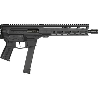 CMMG 99A806DAB Dissent MKGS 9mm Luger 33+1 10.50", Black, Picatinny Brace Adapter, 5.50" M-LOK Handguard, Left Side Charging Handle, Zeroed Linear Comp, Zeroed Drop-In Single Stage Trigger