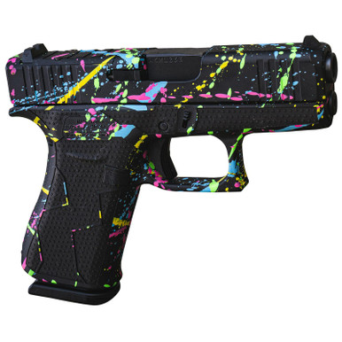 Glock UX4350204NSPLTSlim Sub-Compact Frame 9mm Luger 10+1 3.41" Black GMB Barrel, Black Splatter Cerakote Serrated Steel Slide, Polymer Frame & Grip