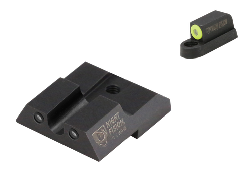 Night Fision Night Sight Set Square Front/U-Notch Rear CZ P-07/P-09/P-10, Green Tritium Yellow Outline Front, Green Black Outline Rear Black