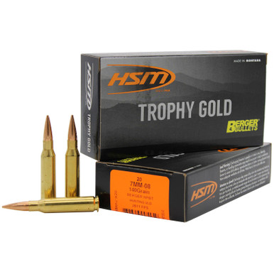 HSM 7MM08140VLD Trophy Gold Extended Range 7mm-08 Rem 140 gr Berger Hunting VLD Match 20 Per Box/ 25 Case