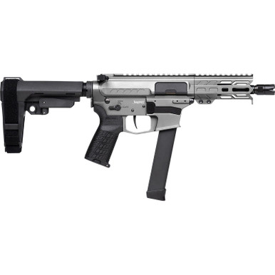 CMMG 99A290FTNG Banshee FE MkGs 9mm Luger 33+1 5" Black Nitride Threaded Barrel, M-LOK Handguard, Tungsten Cerakote Aluminum Receiver w/Picatinny Rail, Black Polymer CMMG RipBrace, CMMG Zeroed Grip