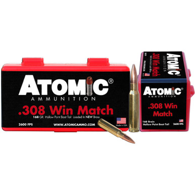 Atomic Ammunition 00426 Rifle Match 308Win 168gr Hollow Point Boat Tail 50 Per Box/10 Case