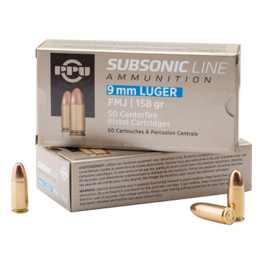 PPU PPS9MM Subsonic 9mmLuger Subsonic 158gr Full Metal Jacket 50 Per Box/20 Case