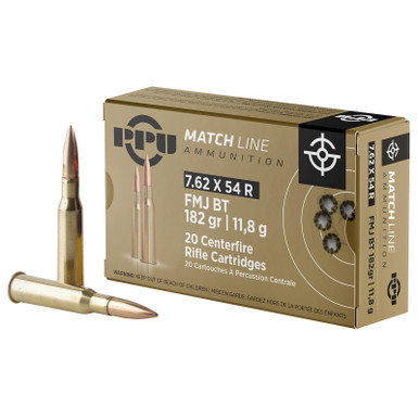 PPU PPM7 Match 7.62x54mmR 182gr Full Metal Jacket 20 Per Box/10 Case