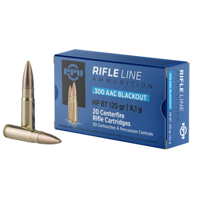 PPU PP300BH Standard Rifle 300Blackout 125gr Hollow Point Boat Tail 20 Per Box/50 Case