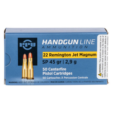 PPU PPH22RJ Handgun 22RemJetMag 45gr Soft Point 50 Per Box/10 Case