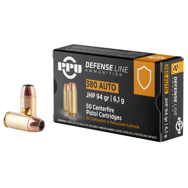 PPU PPD380A Defense 380ACP 94gr Jacketed Hollow Point 50 Per Box/20 Case