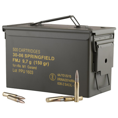 PPU PP3006GMC Standard Rifle 30-06Springfield 150gr Full Metal Jacket/500rds *Sold by Case *Includes Metal Can