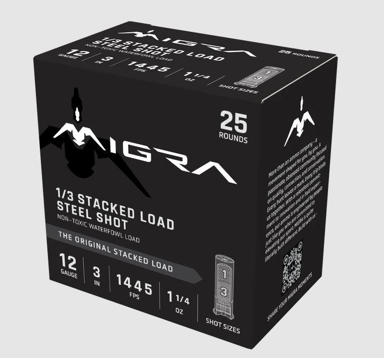 Migra Custom Waterfowl Shotshells M12AS13, 12 Gauge, 3", 1 1/4oz, #1/3 Shot, 1445 fps, 25 Rds/Bx