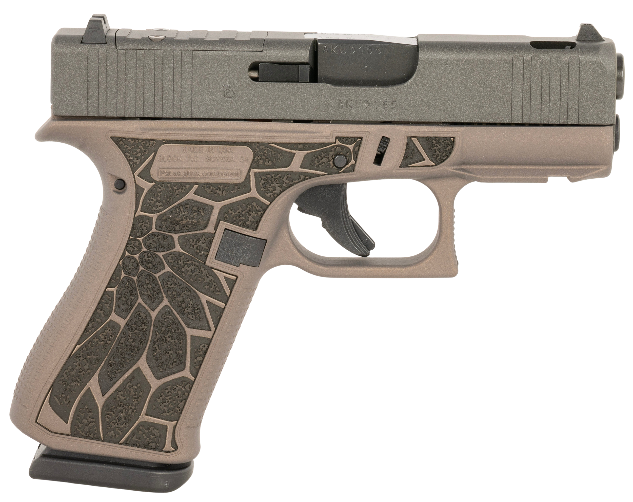Glock G43X MOS Optic Ready Pistol UX4350201FRCRUP, 9mm, 3.41in, Black/Gold Textured Grips, Gold Cerakote Finish, 10 Rds