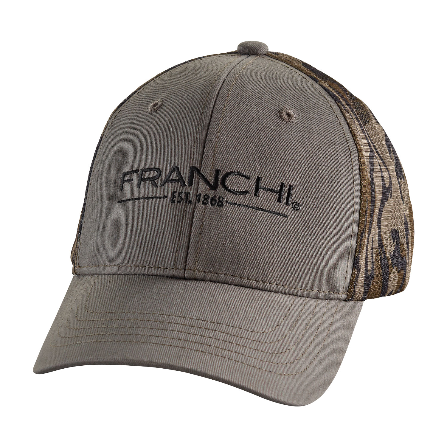 Franchi Logo Hat, Olive w/ Bottomland Camo Mesh