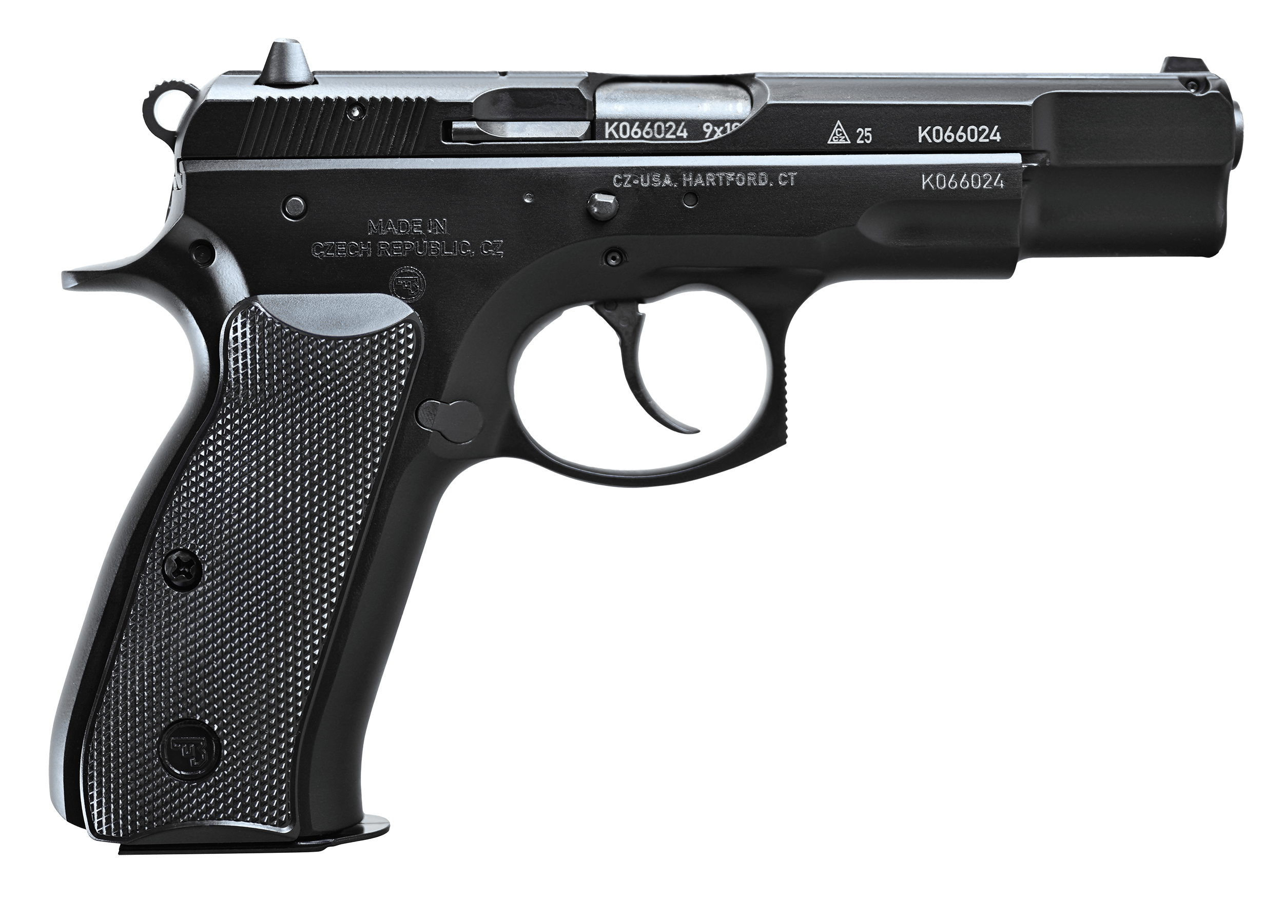 CZ 75B 50th Anniversary Elite Pistol 91162, 9mm, 4.60in, Black Plastic Grips, Black Polycoat Finish, 16 Rds