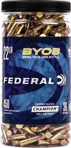 Federal 750BTL450 Champion BYOB 22 LR Ammo 36 Grain Copper Plated Hollow Point (CPHP) - 450 Round Bottle