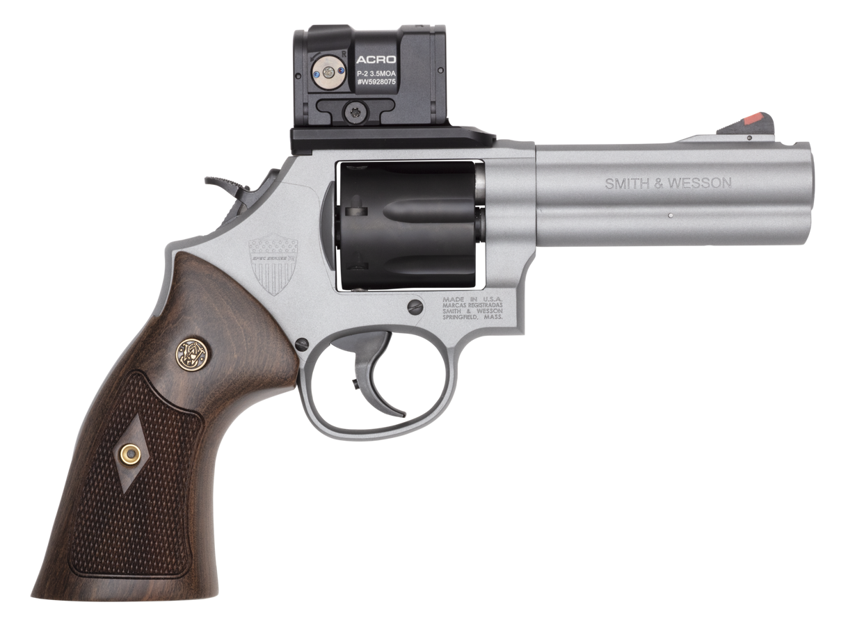 Smith & Wesson 686 SPEC R Revolver Bundle 14635, 357 Mag, 4.1", Checkered Wood Grip, Titanium Cerakote, w/Aimpoint Acro P-2 RDS, 7 Rnds