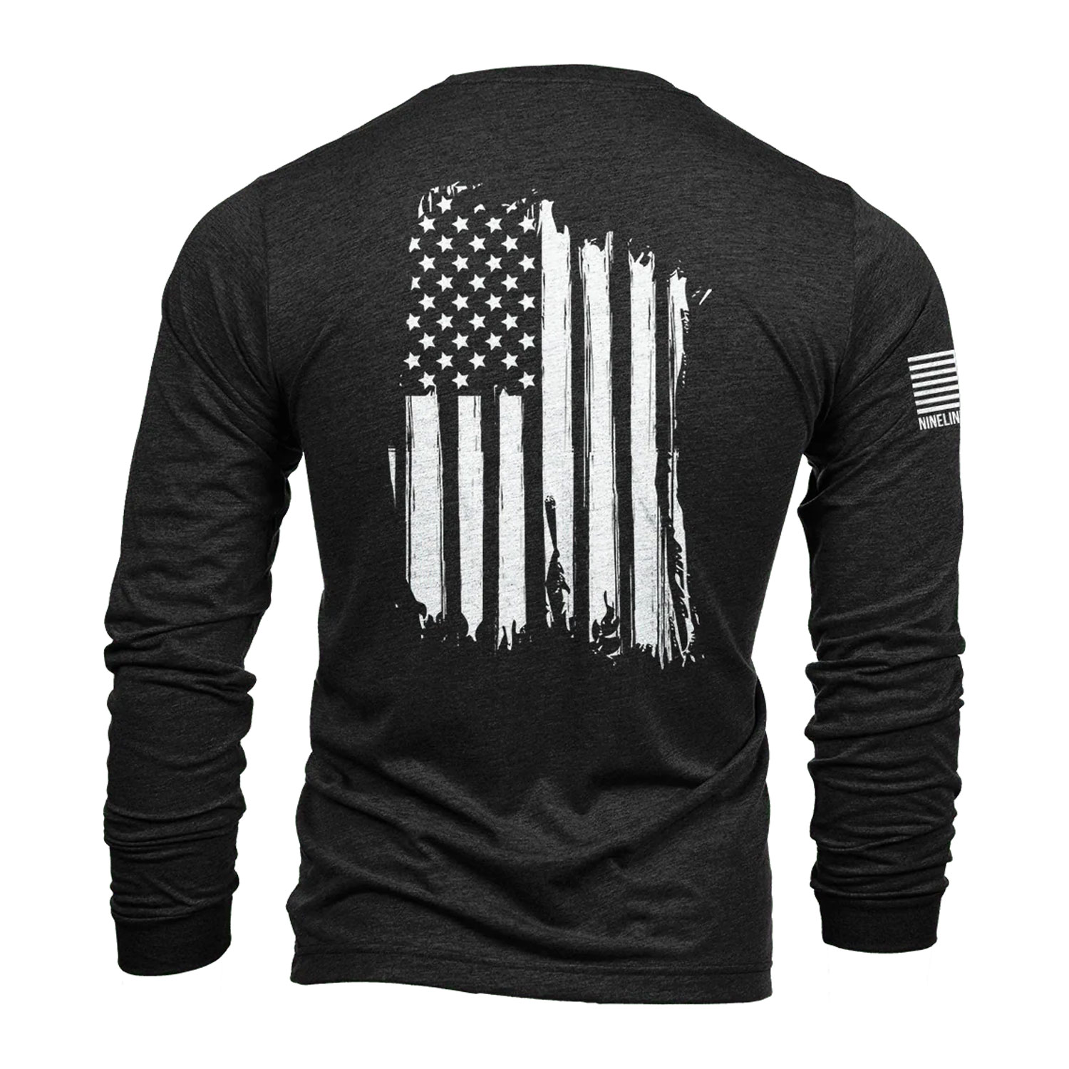 Nine Line Apparel, American Flag Long Sleeve T-Shirt, Black