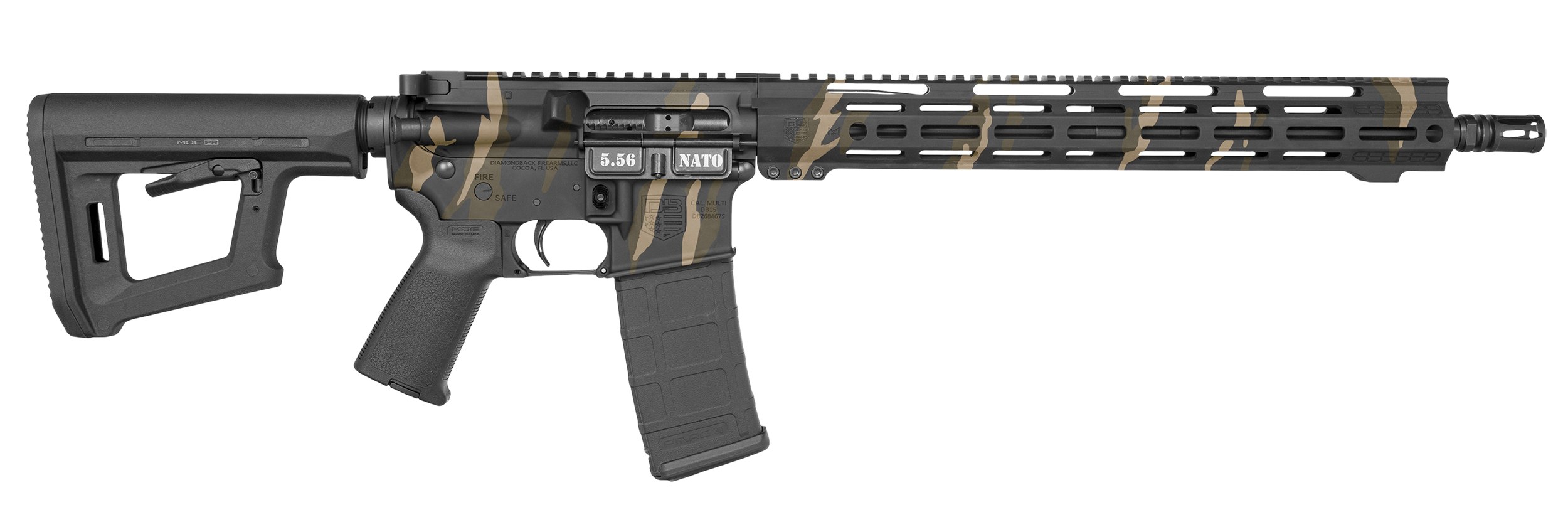 Diamondback DB15 Semi-Auto Rifle DB1717K172, 5.56 NATO, 16", Magpul PR Carbine Stock, Tiger Stripe Camo, 30 Rds