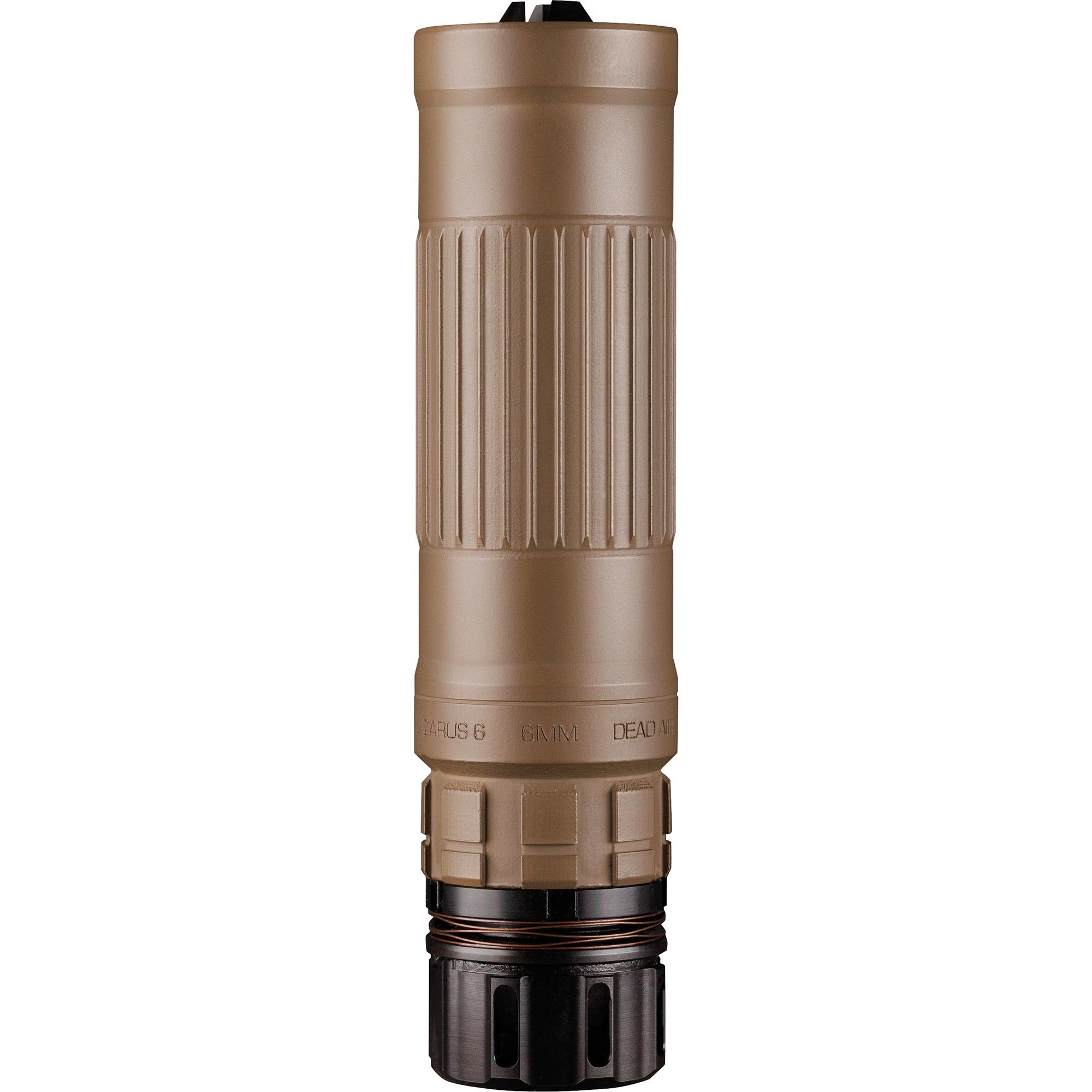 Dead Air Lazarus 6 KeyMo FDE Suppressor 6mm, W/ 1/2X28 KeyMicro 3-Prong Flash Hider