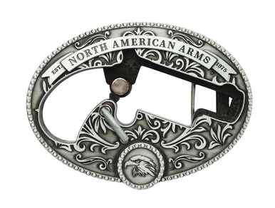 North American Arms Magnum Oval Ornate Belt Buckle Holster Matte Silver - BBO-MS
