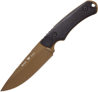 Buck 663 Alpha Guide Backcountry Fixed Blade Knife 4.5" 420HC Bronze Cerakote Drop Point, VeraFlex Rubber Handles, Kydex Sheath - 14520