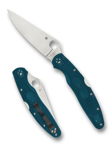 Spyderco Police 4 Lightweight Folding Knife - 4.38" K390 Satin Plain Blade, Blue FRN Handles, Lockback - C07FP4K390