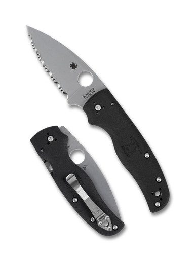 Spyderco Shaman Lightweight Folding Knife - 3.58" CTS-BD1N Stonewashed Serrated Blade, Black FRN Handles, Compression Lock - C229SBK