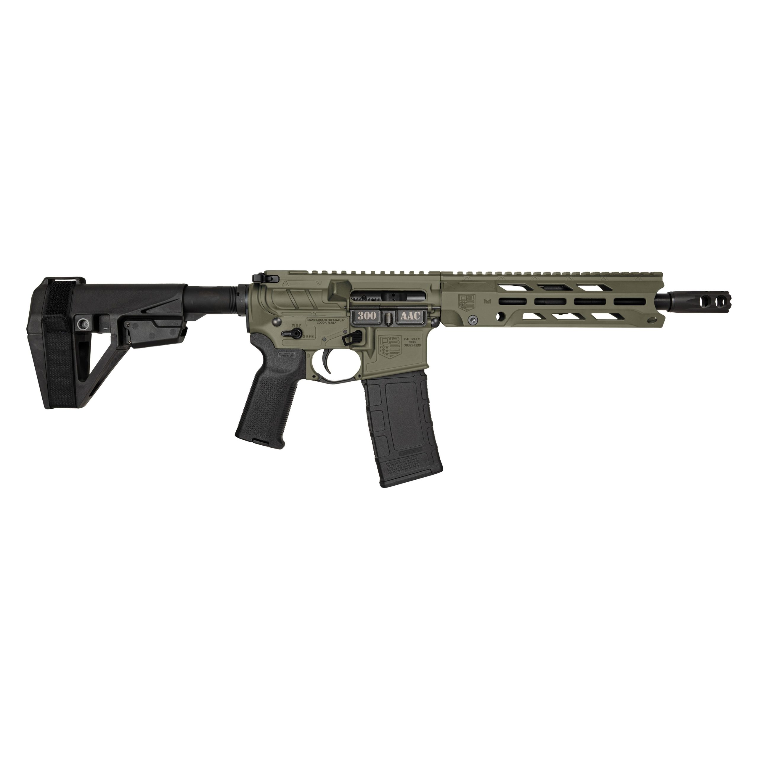 Diamondback Obsidian DB15 Pistol Pistol DB1984B101, 300 Blackout, 10in, SB Tactical SBA5 Brace Grips, 30 Rds