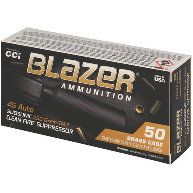 CCI 5230S Blazer Brass Clean-Fire Suppressor .45 ACP 230gr TMJ - 50 Rounds per Box