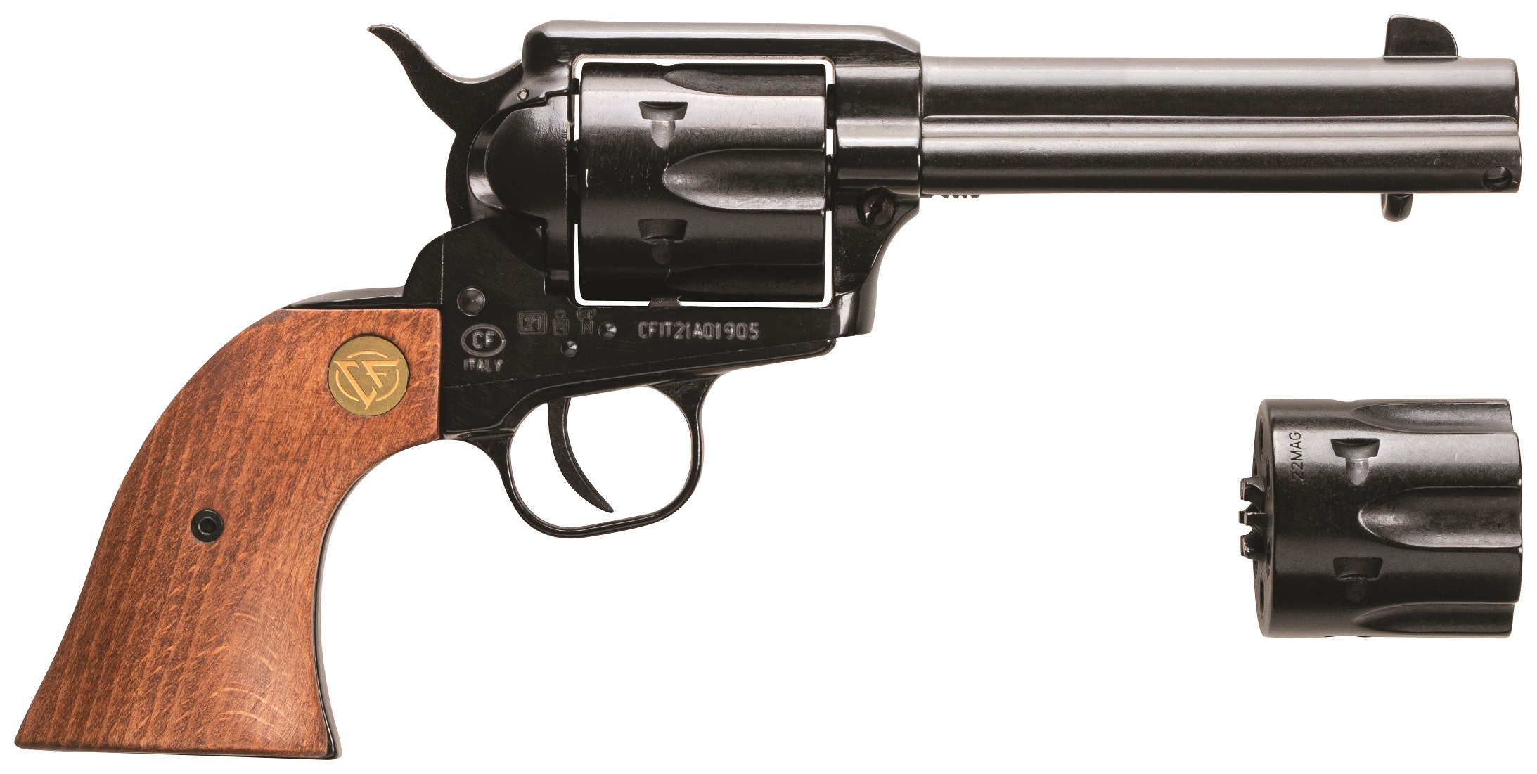 Chiappa 1873 Revolver S.A. .22LR/.22WMR 4-3/4″ Barrel 6rd Wooden Grips Dual Cylinder Revolver #CF340.142D