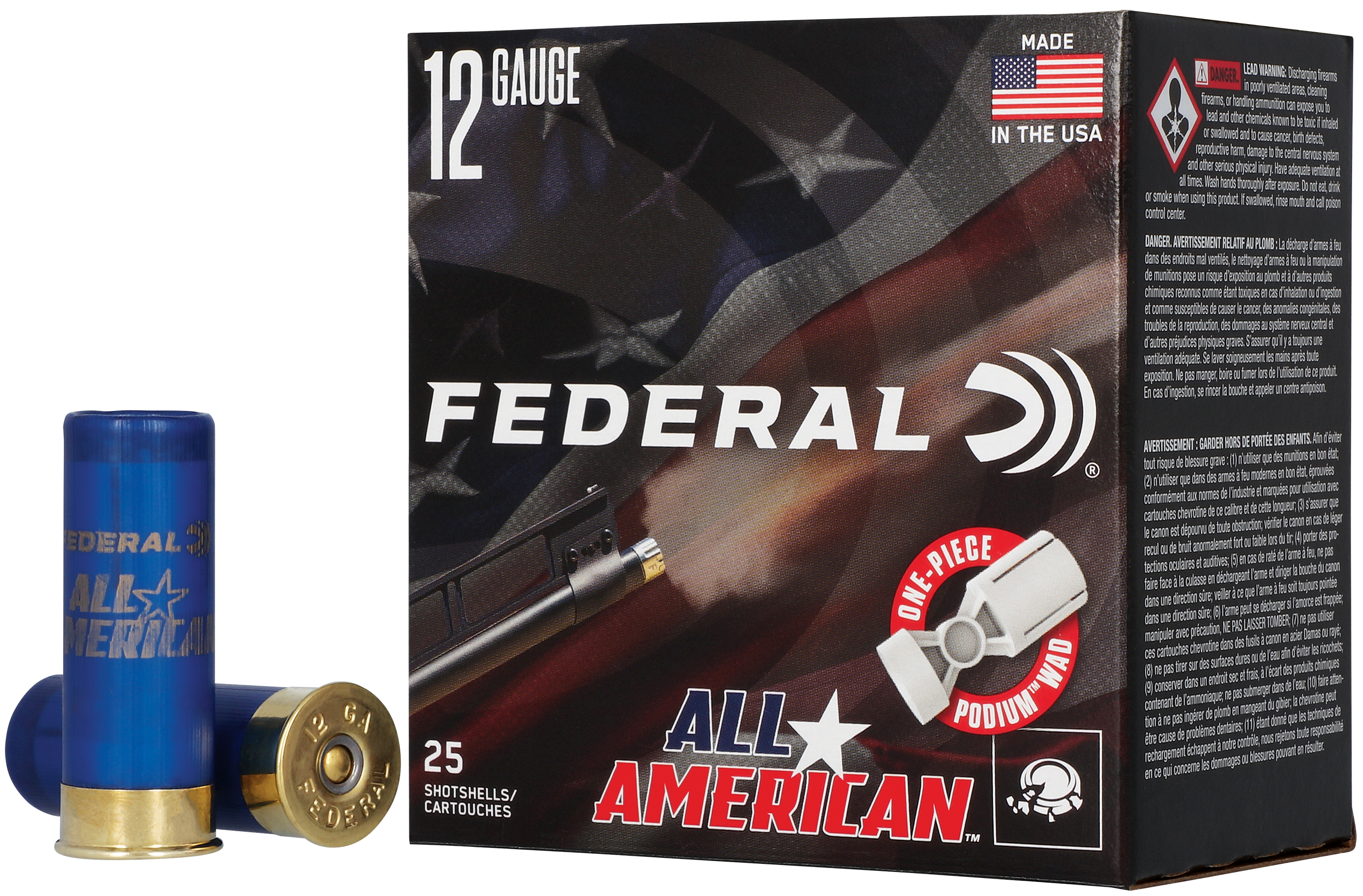 Federal Cartridge All-American FAA12H8, 12 Gauge, 2-3/4", 1 1/8 oz, 1200fps, 8 Shot, 25 Rd/bx