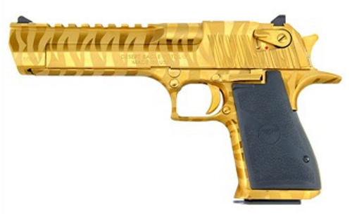 Magnum Research Desert Eagle Mark XIX Pistol DE357TG-TS, 357 Magnum, 6.0in, Rubber Grips, Titanium Gold Tiger Stripe Finish, 9 Rds