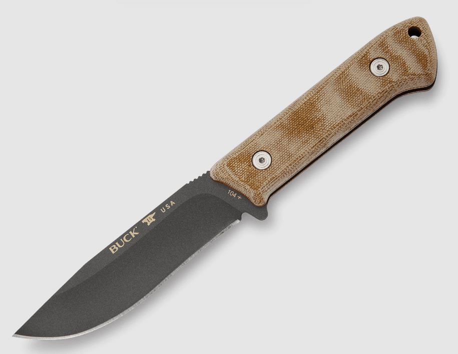 Buck Knives 0104BRS1-B, 104 Compadre Camp Knife, Cerakote coated, 5160 steel, drop point blade, Natural Canvas Micarta
