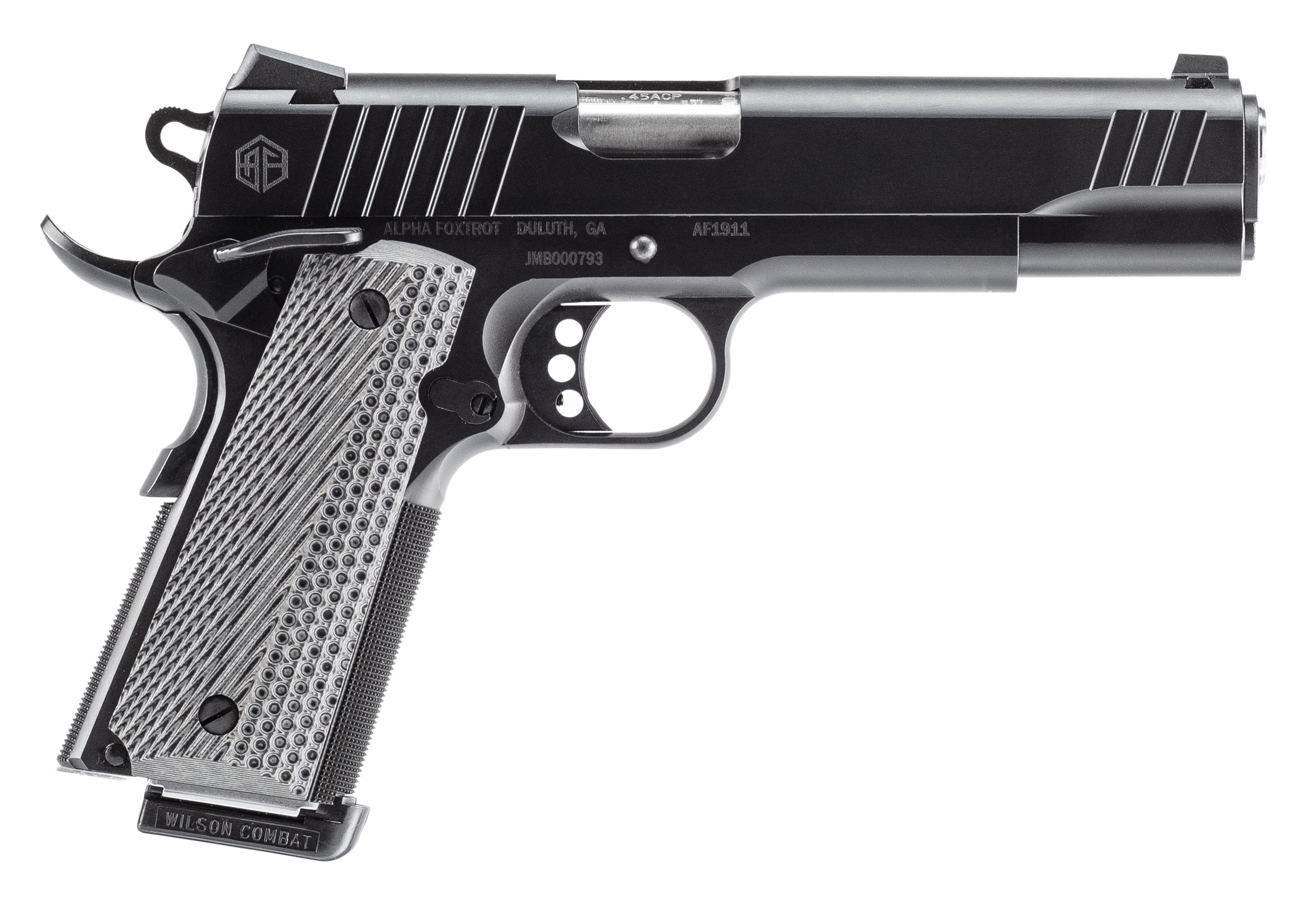 Alpha Foxtrot AF1911 Pistol AA27X4ENA-XQBK08-WBS, 45 ACP, 5in, Black Frame w/Beavertail G10 Grips, Black QPQ Finish, 8 Rds