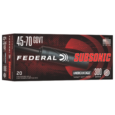 Federal American Eagle Subsonic 45-70 Govt Ammunition 300 Grain Target Soft Point 4570SUB1 - 20 Rounds per Box
