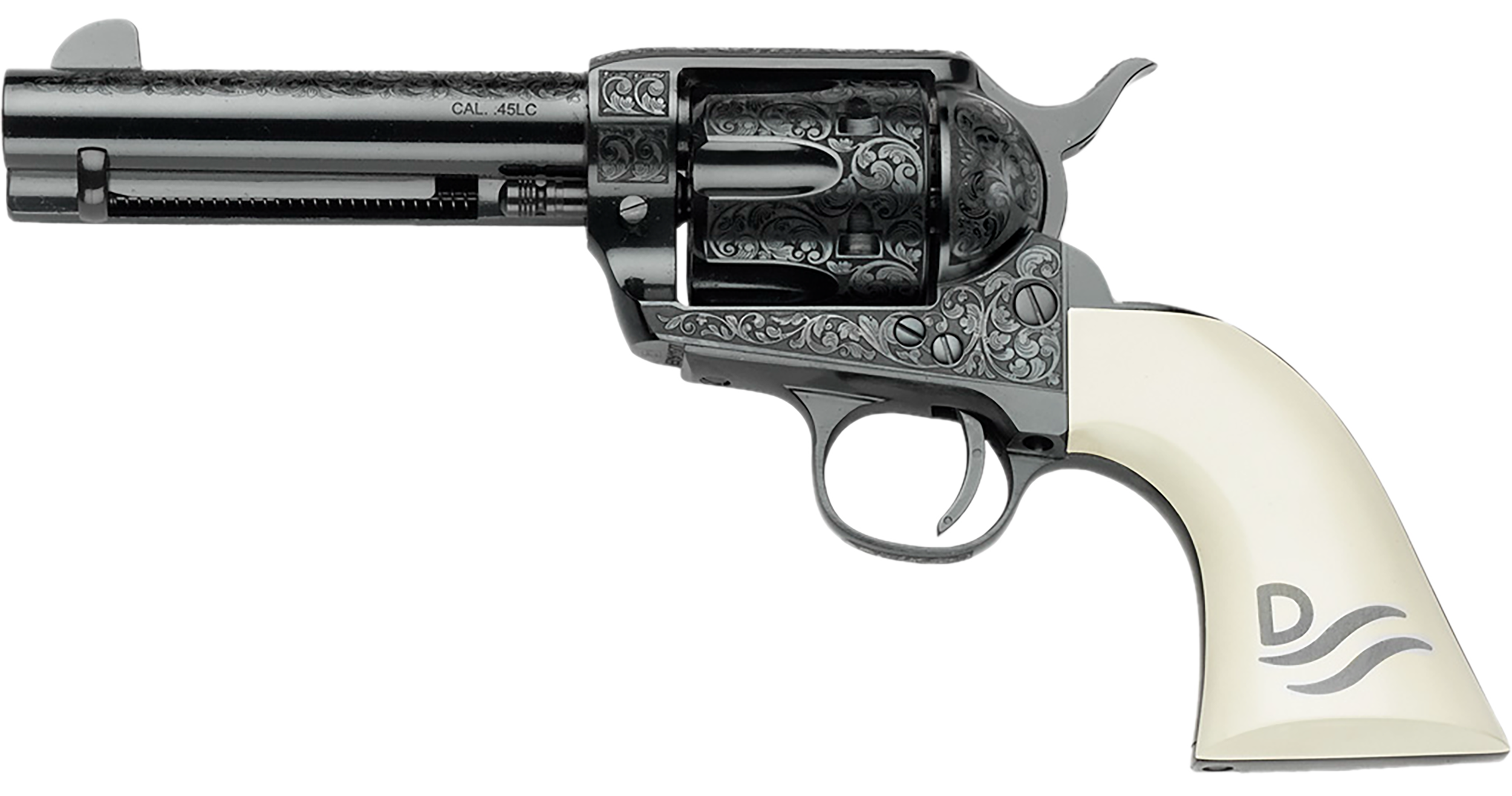 Pietta Great Western II Red River Revolver GW45RR434NMUI, 45 Colt (Long Colt), 4.75in, Ultra Ivory Engraved, 6 Rds