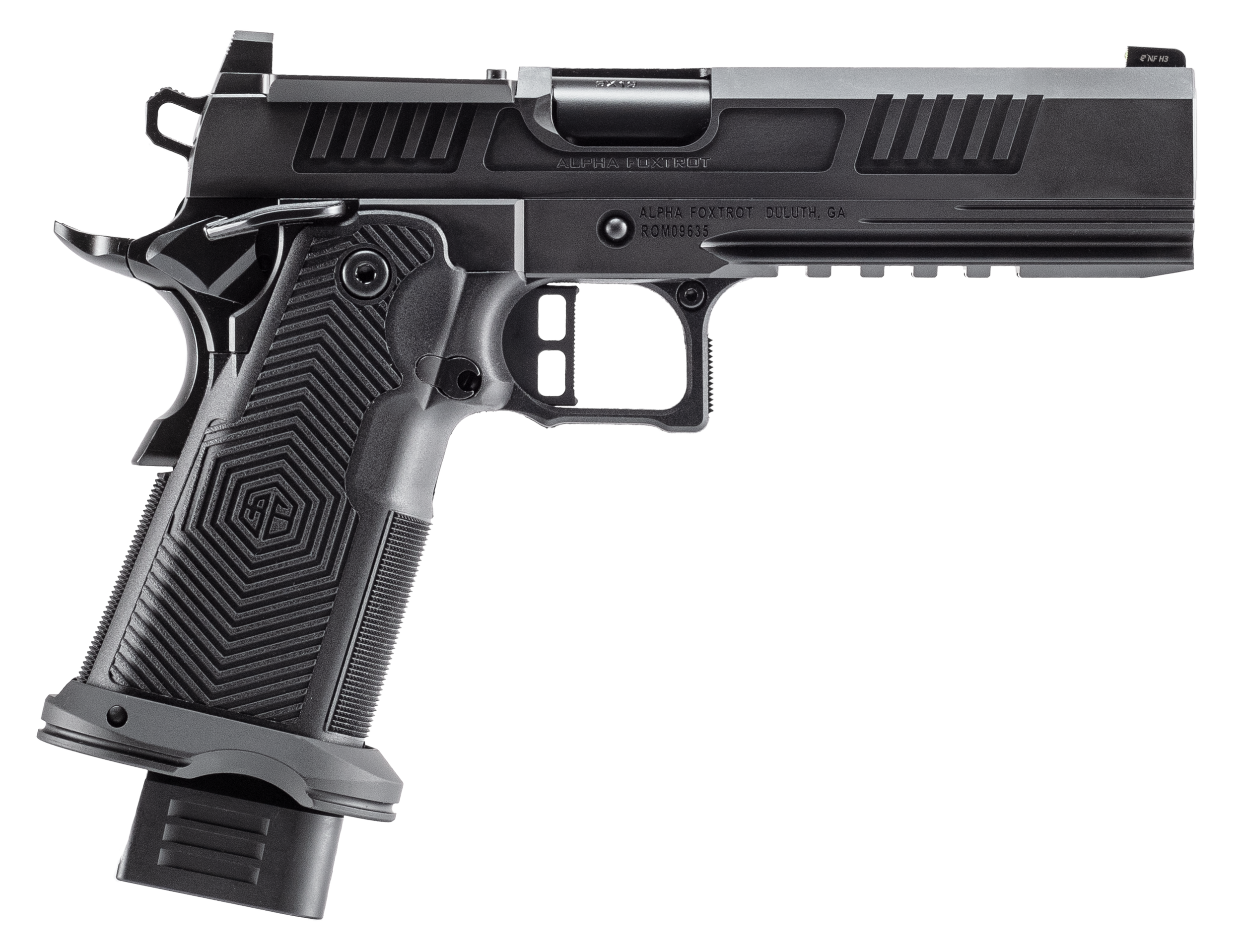 Alpha Foxtrot AF1911 Romulus Optic Ready Pistol AA39X1EID-XDBK19, 9mm, 5in, Polymer Grips, Black DLC Finish, 20 Rds