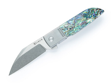 Finch Knife Co Geneva Spur GS600 Folding Knife - 2.5" 154CM Stonewashed Wharncliffe Blade, Abalone and Steel Handles