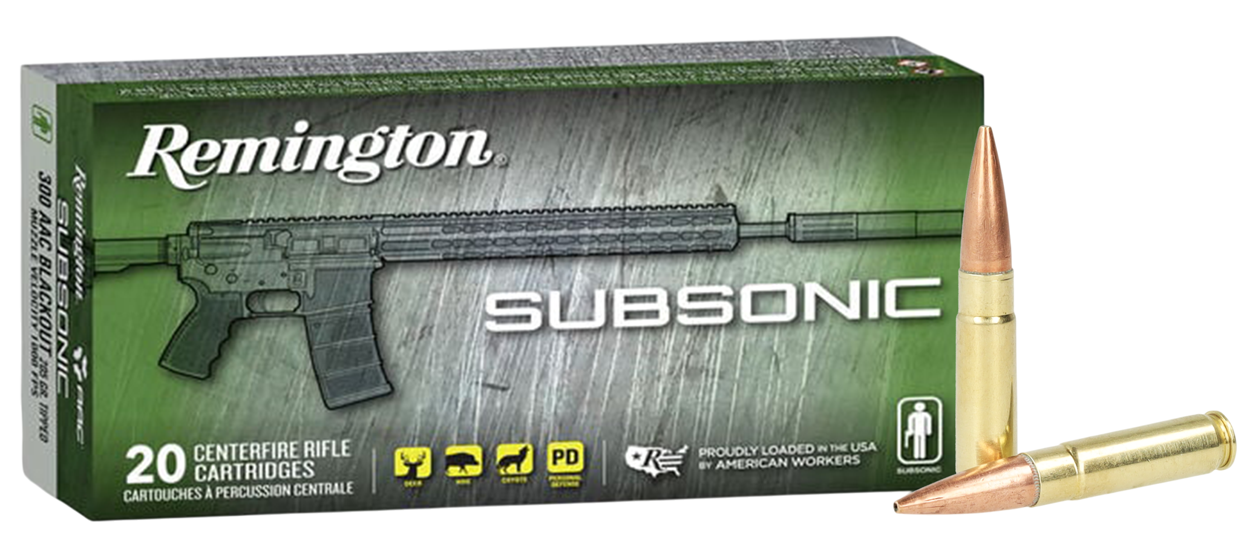Remington SubSonic Ammo, 28430, 300 Blackout, Open Tip Flat Base, 220GR, 940fps, 20 Rd/bx
