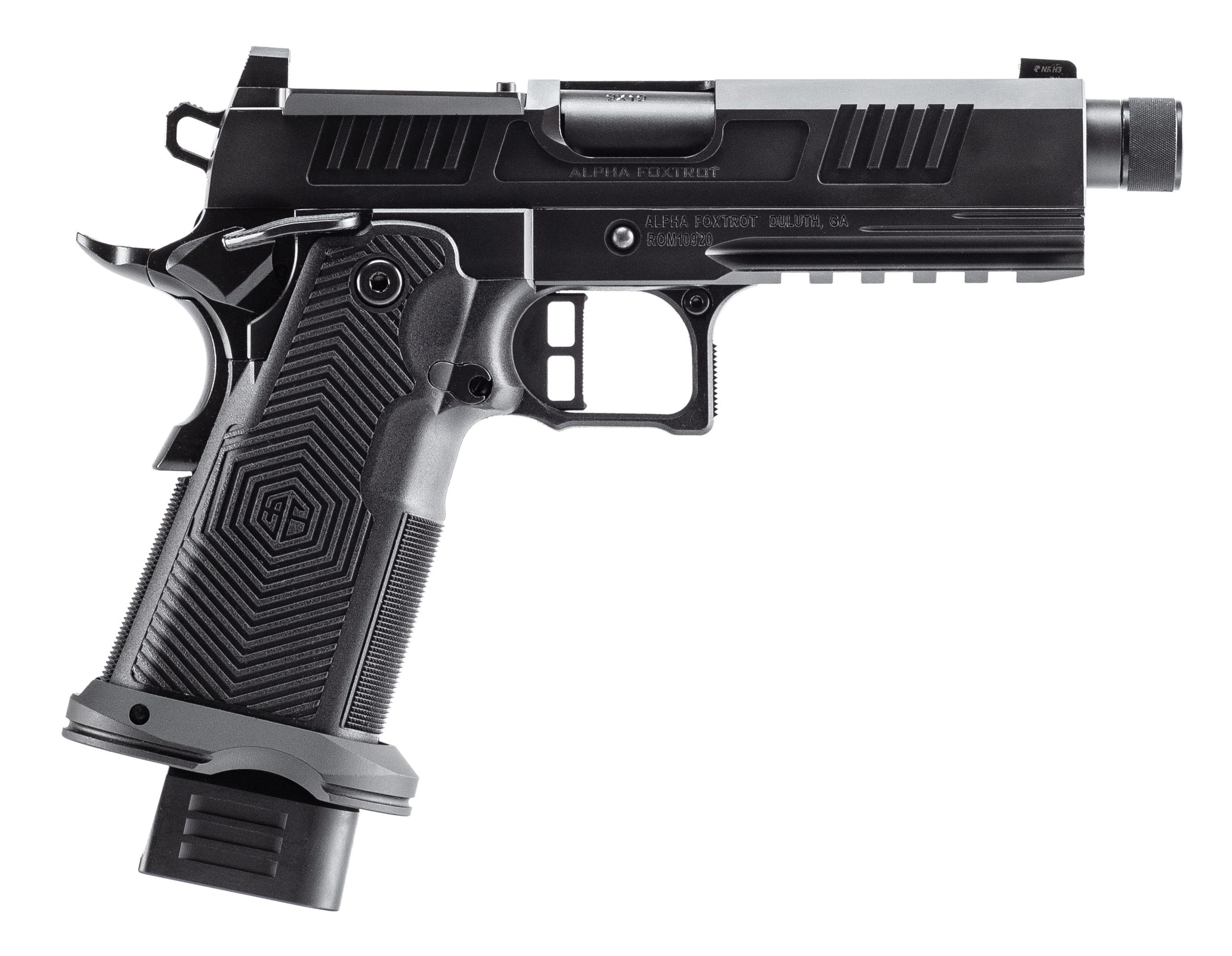 Alpha Foxtrot AF1911 Romulus Optic Ready Pistol AA39X1CIB-XDBK19, 9mm, 4.25in, Polymer Grips, Black DLC Finish, 20 Rds