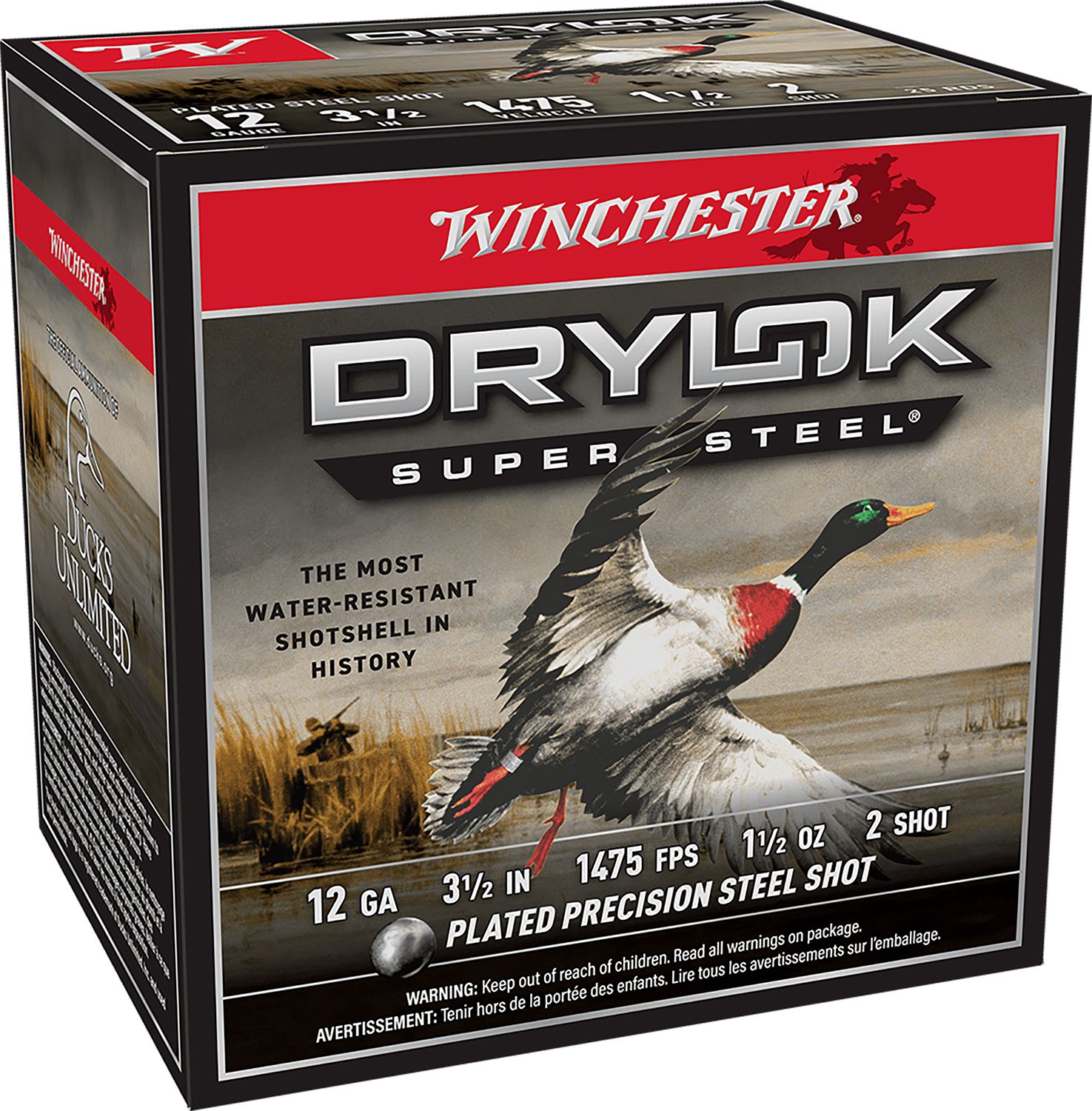 Winchester Ammo Drylok Super Steel High Velocity SSH12LH2, 12 Gauge, 3.50", 1 1/2 oz, 1475fps, 2 Shot, 25 Rd/bx