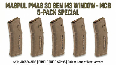 Magpul PMAG 30 AR/M4 GEN M3 w/ Window - Modified Coyote Brown Green - 5 PACK OF WINDOWED MAGAZINES
