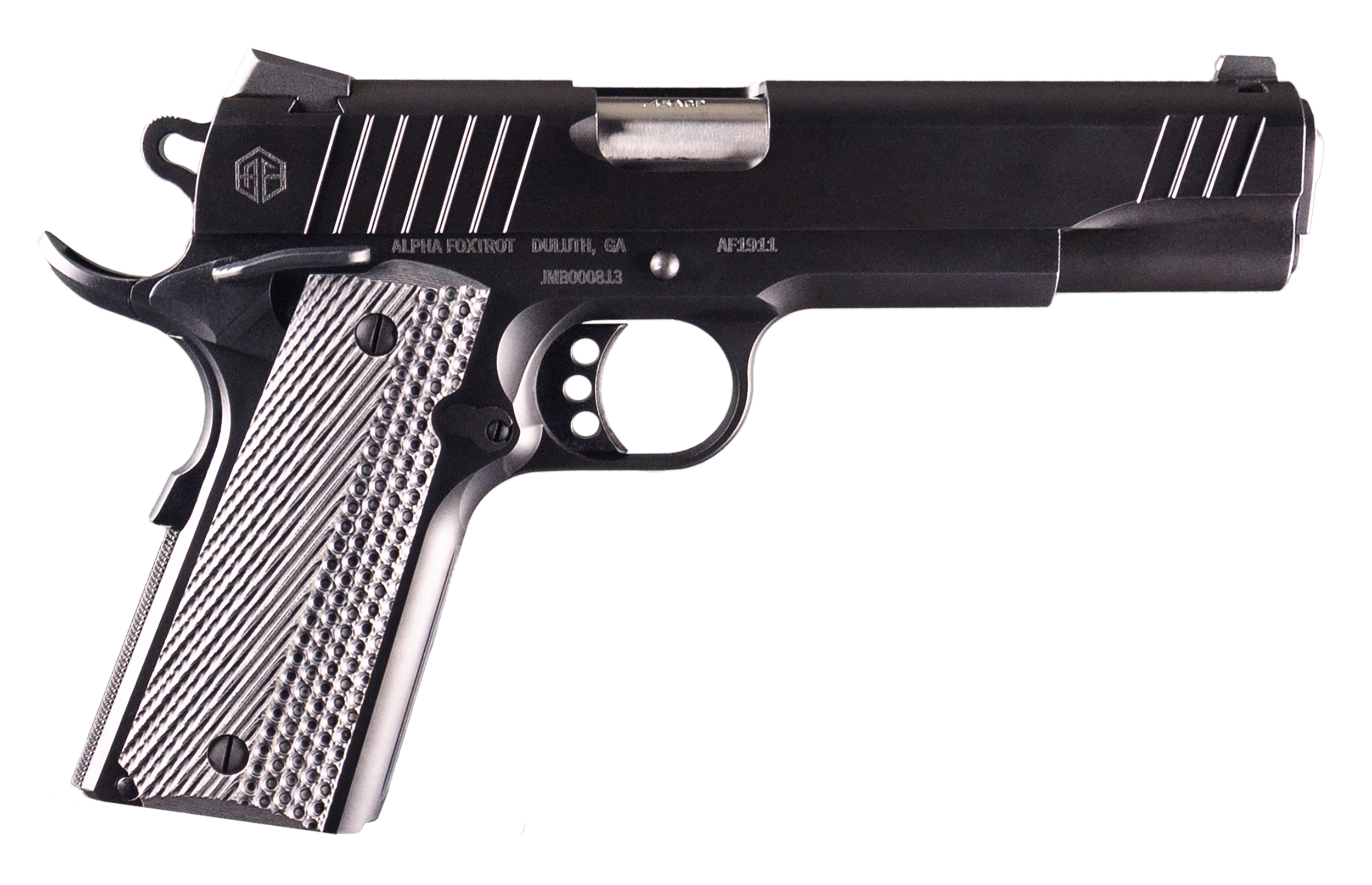 Alpha Foxtrot AF1911 Pistol AA27X4ENA-XQBK08-WBC, 45 ACP, 5in, G10 Grips, Black QPQ Finish, 8 Rds